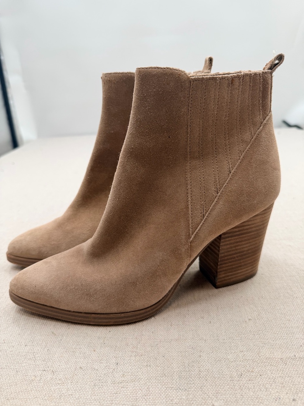Marc Fisher Tan Suede Ankle Booties with Block Heel